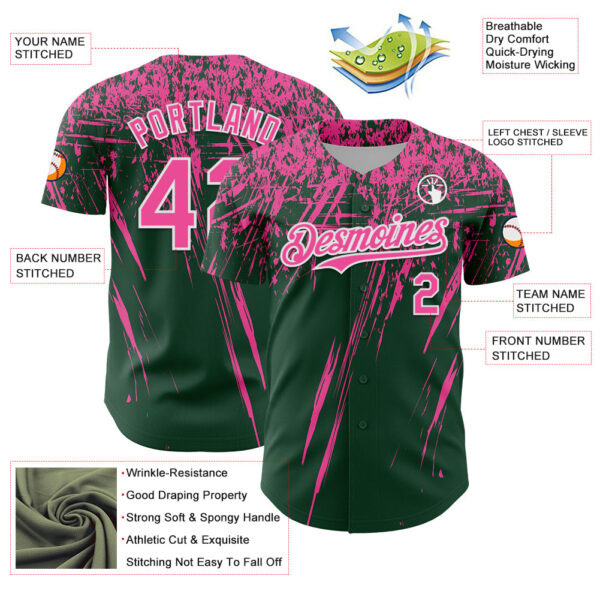 Custom Green Pink-White Distressed Scratch Brush Stroke Authentic Baseball Jersey