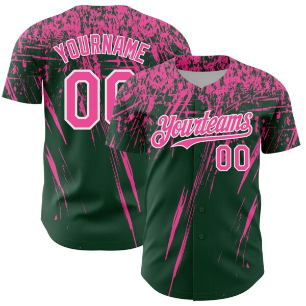 Custom Green Pink-White Distressed Scratch Brush Stroke Authentic Baseball Jersey