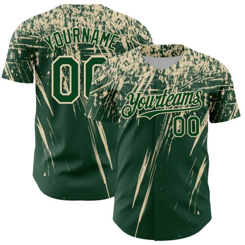 Custom Green Cream Distressed Scratch Brush Stroke Authentic Baseball Jersey