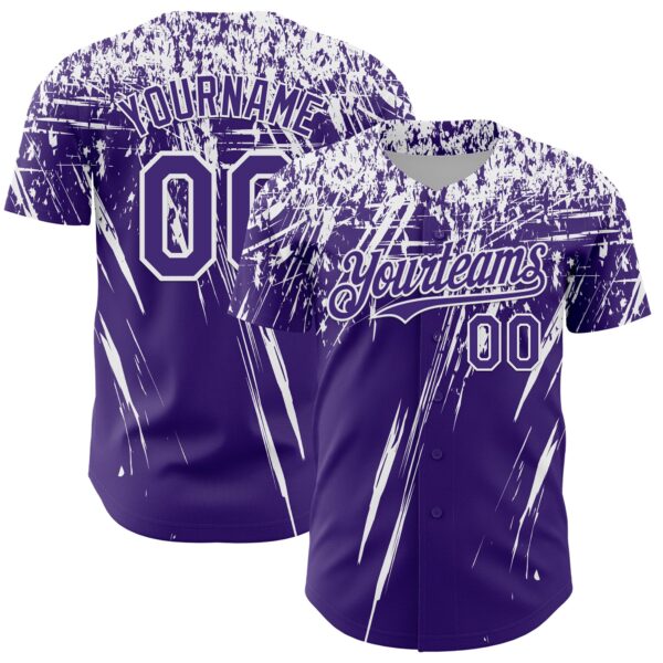 Custom Purple White Distressed Scratch Brush Stroke Authentic Baseball Jersey