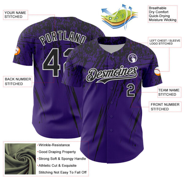 Custom Purple Black-White Distressed Scratch Brush Stroke Authentic Baseball Jersey