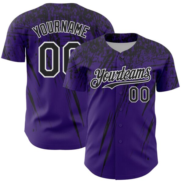 Custom Purple Black-White Distressed Scratch Brush Stroke Authentic Baseball Jersey