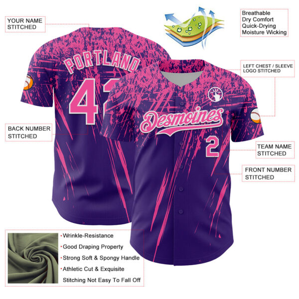 Custom Purple Pink-White Distressed Scratch Brush Stroke Authentic Baseball Jersey