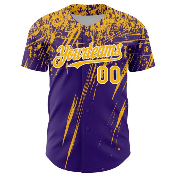 Custom Purple Gold-White Distressed Scratch Brush Stroke Authentic Baseball Jersey