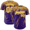 Custom Purple Gold-White Distressed Scratch Brush Stroke Authentic Baseball Jersey
