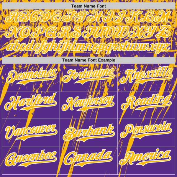 Custom Purple Gold-White Distressed Scratch Brush Stroke Authentic Baseball Jersey