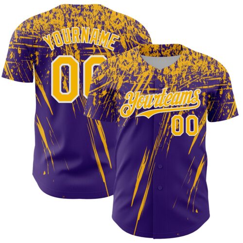 Custom Purple Gold-White Distressed Scratch Brush Stroke Authentic Baseball Jersey