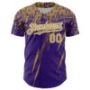 Custom Purple Old Gold-White Distressed Scratch Brush Stroke Authentic Baseball Jersey