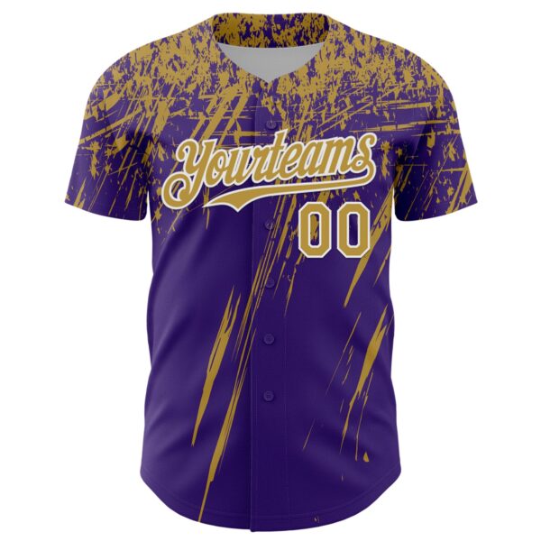Custom Purple Old Gold-White Distressed Scratch Brush Stroke Authentic Baseball Jersey