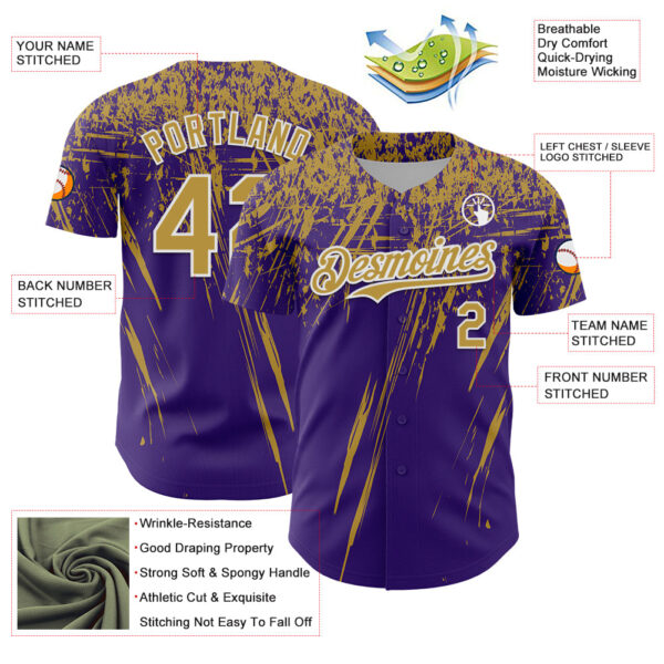 Custom Purple Old Gold-White Distressed Scratch Brush Stroke Authentic Baseball Jersey
