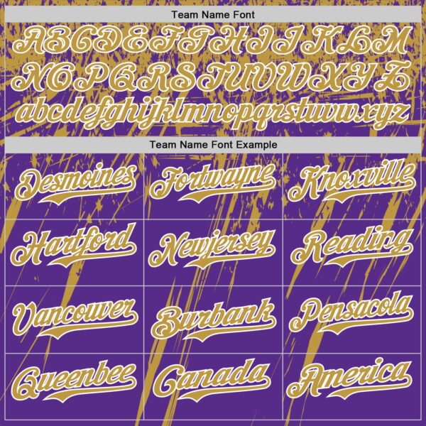 Custom Purple Old Gold-White Distressed Scratch Brush Stroke Authentic Baseball Jersey