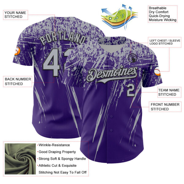 Custom Purple Gray-Black Distressed Scratch Brush Stroke Authentic Baseball Jersey
