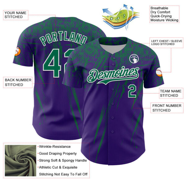 Custom Purple Kelly Green-White Distressed Scratch Brush Stroke Authentic Baseball Jersey