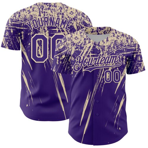 Custom Purple Cream Distressed Scratch Brush Stroke Authentic Baseball Jersey