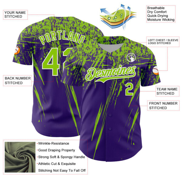 Custom Purple Neon Green-White Distressed Scratch Brush Stroke Authentic Baseball Jersey