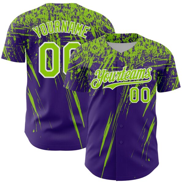 Custom Purple Neon Green-White Distressed Scratch Brush Stroke Authentic Baseball Jersey