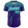 Custom Purple Aqua-White Distressed Scratch Brush Stroke Authentic Baseball Jersey