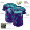 Custom Purple Aqua-White Distressed Scratch Brush Stroke Authentic Baseball Jersey