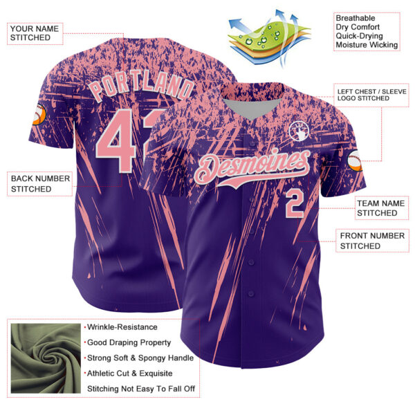 Custom Purple Medium Pink-White Distressed Scratch Brush Stroke Authentic Baseball Jersey