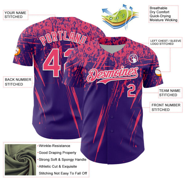 Custom Purple Neon Pink-White Distressed Scratch Brush Stroke Authentic Baseball Jersey