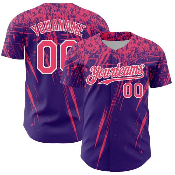 Custom Purple Neon Pink-White Distressed Scratch Brush Stroke Authentic Baseball Jersey