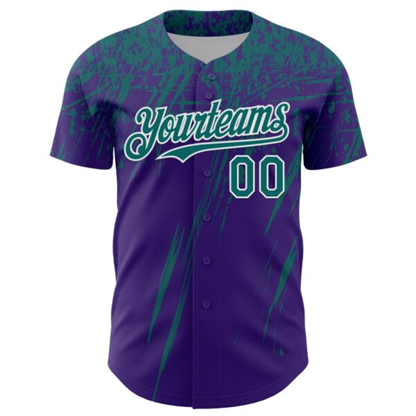 Custom Purple Teal-White Distressed Scratch Brush Stroke Authentic Baseball Jersey