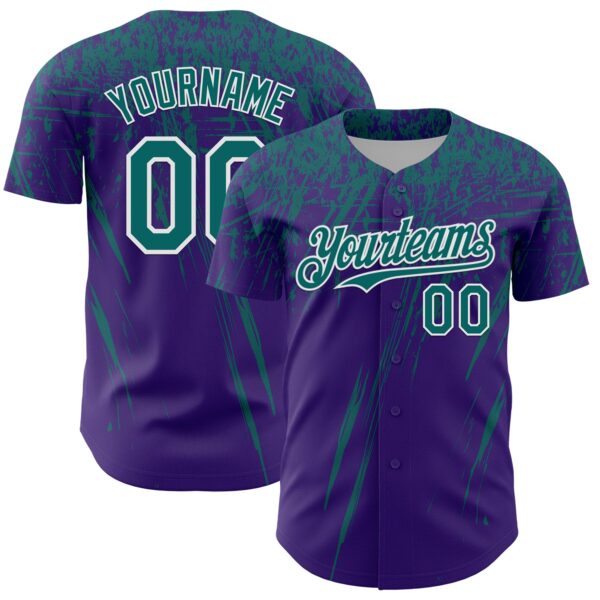 Custom Purple Teal-White Distressed Scratch Brush Stroke Authentic Baseball Jersey