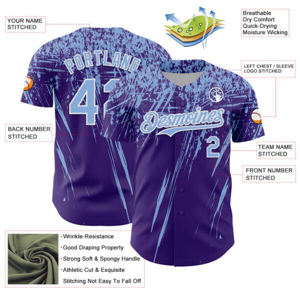 Custom Purple Light Blue-White Distressed Scratch Brush Stroke Authentic Baseball Jersey
