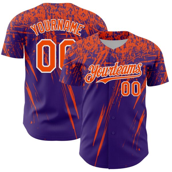 Custom Purple Orange-White Distressed Scratch Brush Stroke Authentic Baseball Jersey