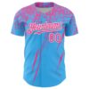 Custom Sky Blue Pink-White Distressed Scratch Brush Stroke Authentic Baseball Jersey