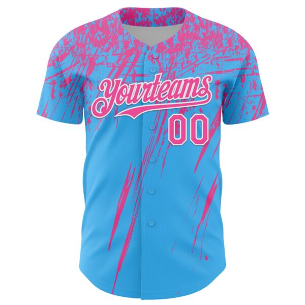 Custom Sky Blue Pink-White Distressed Scratch Brush Stroke Authentic Baseball Jersey