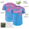 Custom Sky Blue Pink-White Distressed Scratch Brush Stroke Authentic Baseball Jersey
