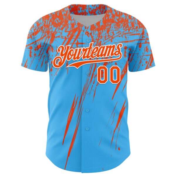 Custom Sky Blue Orange-White Distressed Scratch Brush Stroke Authentic Baseball Jersey