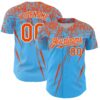 Custom Sky Blue Orange-White Distressed Scratch Brush Stroke Authentic Baseball Jersey