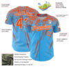 Custom Sky Blue Orange-White Distressed Scratch Brush Stroke Authentic Baseball Jersey