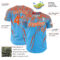 Custom Sky Blue Orange-White Distressed Scratch Brush Stroke Authentic Baseball Jersey