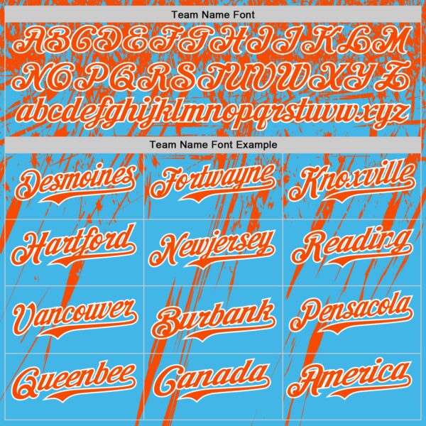 Custom Sky Blue Orange-White Distressed Scratch Brush Stroke Authentic Baseball Jersey