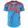 Custom Sky Blue Red-White Distressed Scratch Brush Stroke Authentic Baseball Jersey