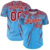 Custom Sky Blue Red-White Distressed Scratch Brush Stroke Authentic Baseball Jersey