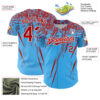 Custom Sky Blue Red-White Distressed Scratch Brush Stroke Authentic Baseball Jersey