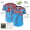 Custom Sky Blue Red-White Distressed Scratch Brush Stroke Authentic Baseball Jersey