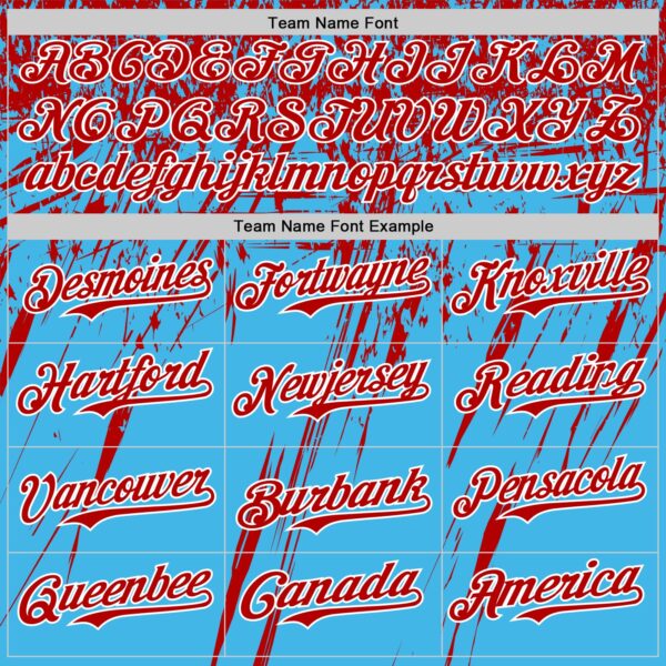 Custom Sky Blue Red-White Distressed Scratch Brush Stroke Authentic Baseball Jersey