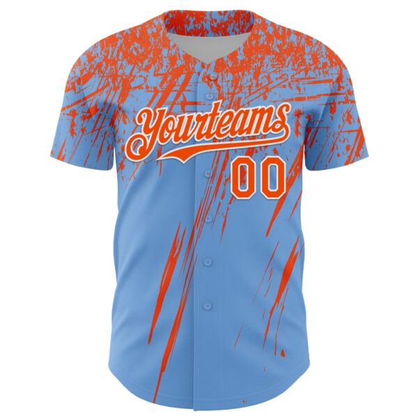 Custom Light Blue Orange-White Distressed Scratch Brush Stroke Authentic Baseball Jersey