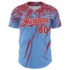 Custom Light Blue Red-White Distressed Scratch Brush Stroke Authentic Baseball Jersey