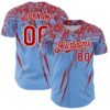 Custom Light Blue Red-White Distressed Scratch Brush Stroke Authentic Baseball Jersey