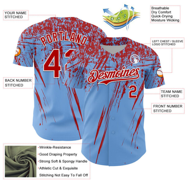 Custom Light Blue Red-White Distressed Scratch Brush Stroke Authentic Baseball Jersey