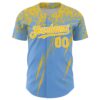 Custom Light Blue Yellow-White Distressed Scratch Brush Stroke Authentic Baseball Jersey