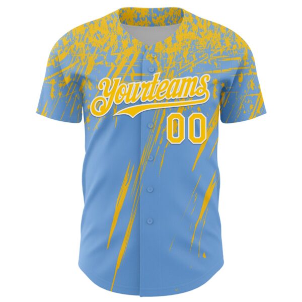 Custom Light Blue Yellow-White Distressed Scratch Brush Stroke Authentic Baseball Jersey