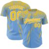 Custom Light Blue Yellow-White Distressed Scratch Brush Stroke Authentic Baseball Jersey