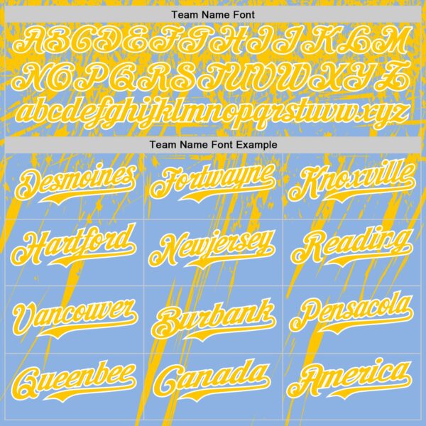 Custom Light Blue Yellow-White Distressed Scratch Brush Stroke Authentic Baseball Jersey